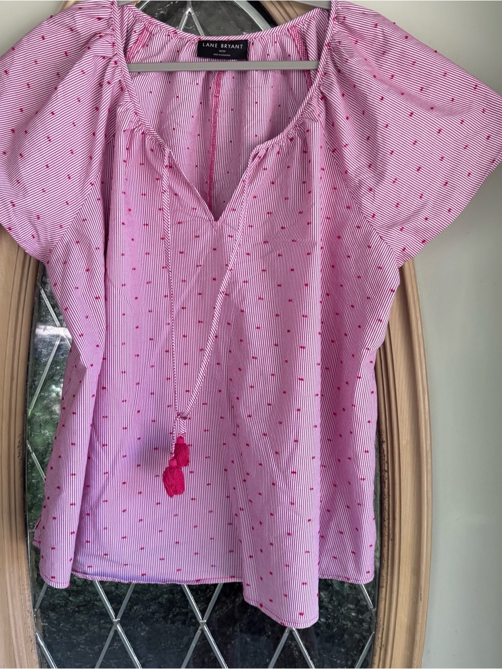 Lane Bryant Red Dot-Stripe Tassel Patriotic Blouse